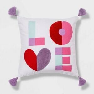 Spritz Square LOVE Pillow w/Tassels 16" Brand New Sealed Package